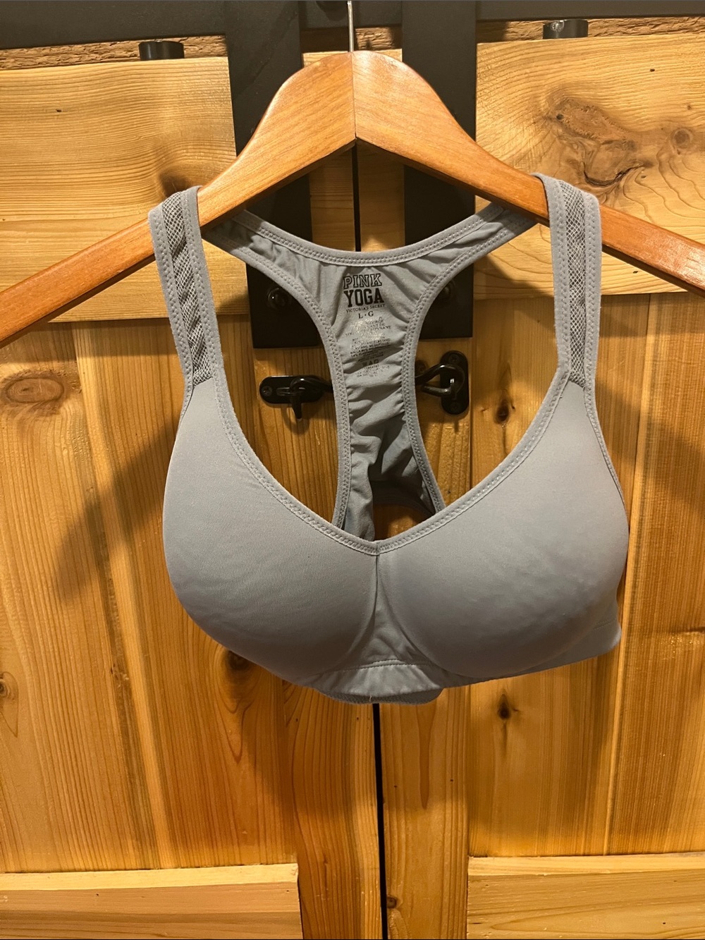PINK Victoria's Secret Light Gray Yoga Racerback Push Up Sports Bra